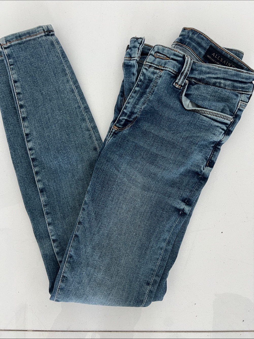 All Saints Miller Women’s Sz small Skinny Jeans in Faded Blue Denim